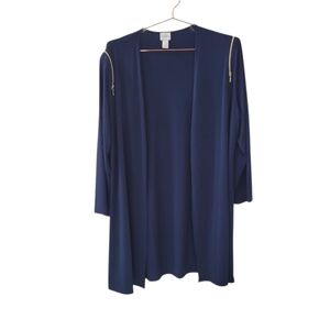 CHICO'S Navy Blue Gold Zipper Shoulder Open Front Cardigan Size 3 US XL